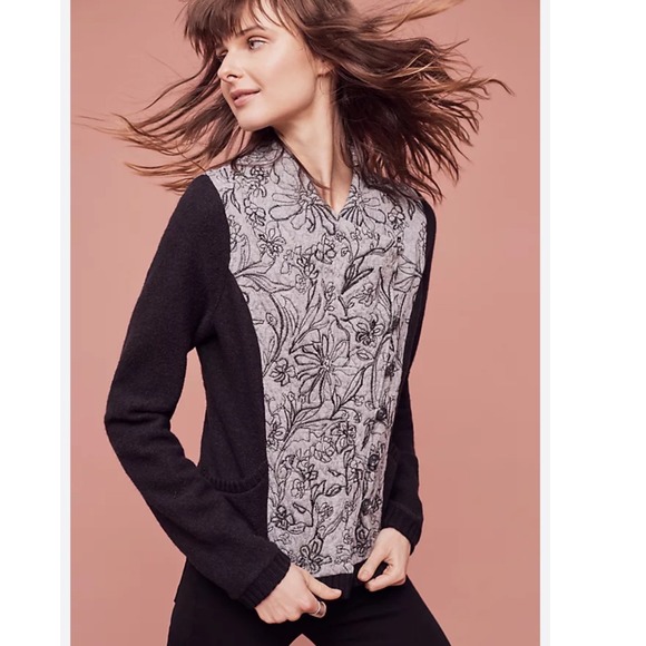 Anthropologie Jackets & Blazers - Anthropologie Knitted & Knotted Burke Embellished Bomber Jacket Black Floral XS